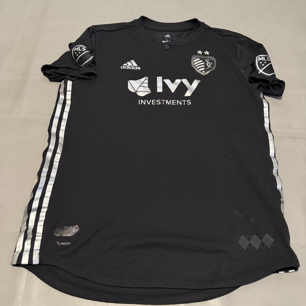 Adidas Sporting Kansas City MLS Jersey Men Black Ivy Soccer Futball Climacool-L